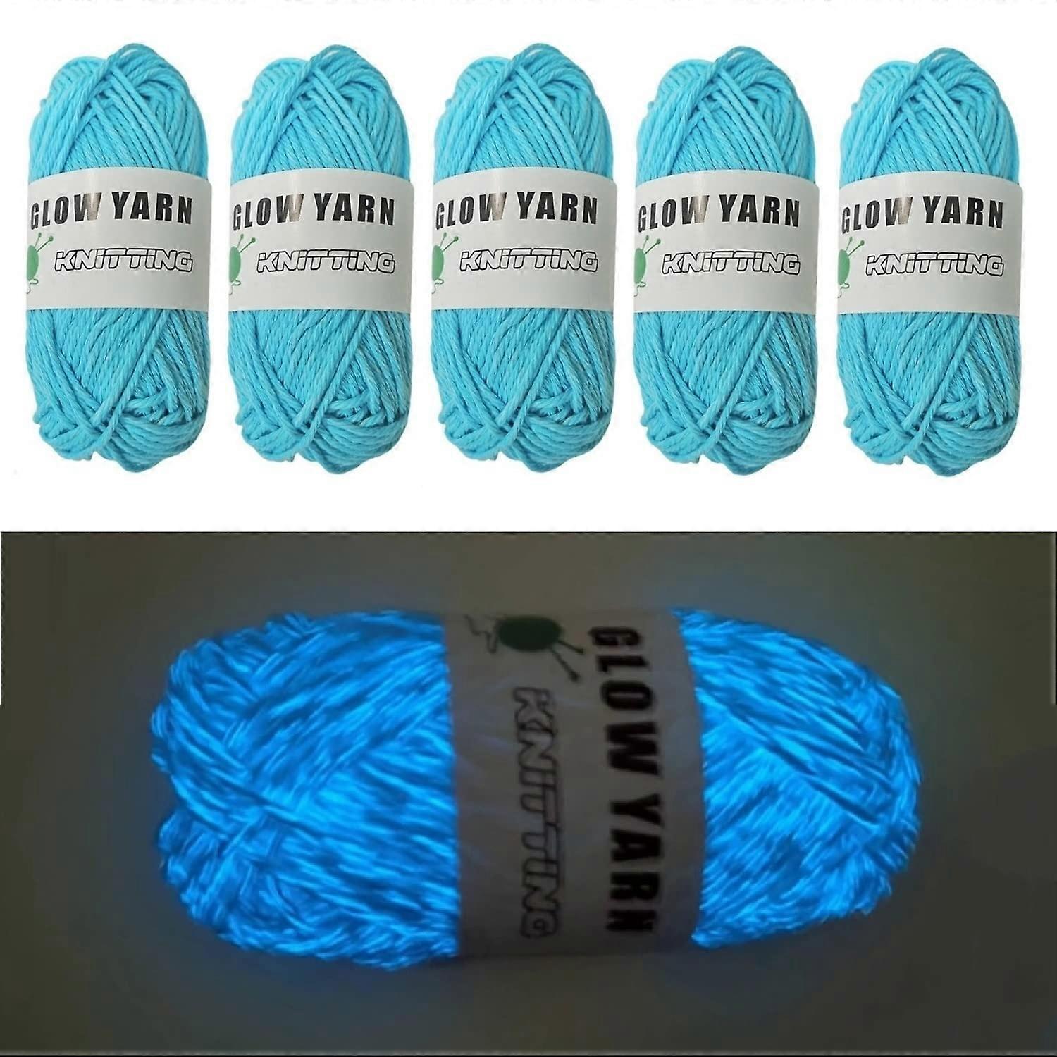 Glow in The Dark Yarn 5 Rolls Blue Luminous Knitting Crochet Supplies for DIY Arts Crafts Projects