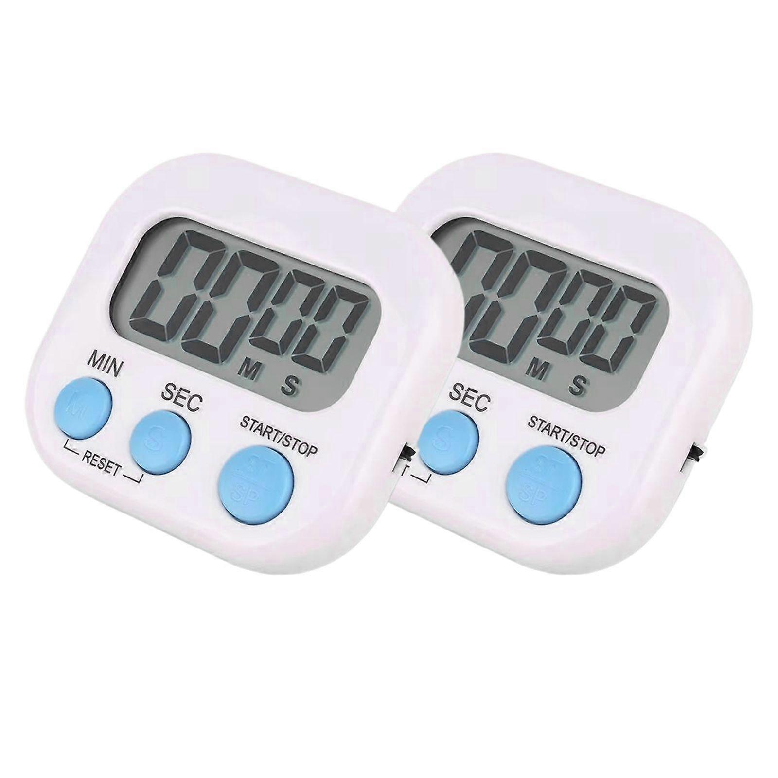2PCS Kitchen Timer Magnetic LCD Digital Countdown Timer Cooking Timer Alarm Clock Home Kitchen Tool - White