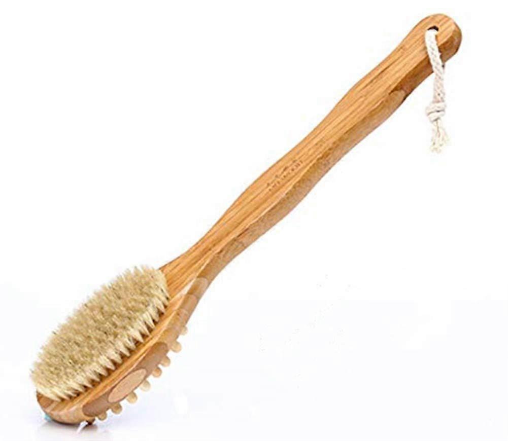 Bath Body Brush Exfoliator, Back Brush Long Handle for Shower with Soft Bristles, Back Scrubber (Nature)