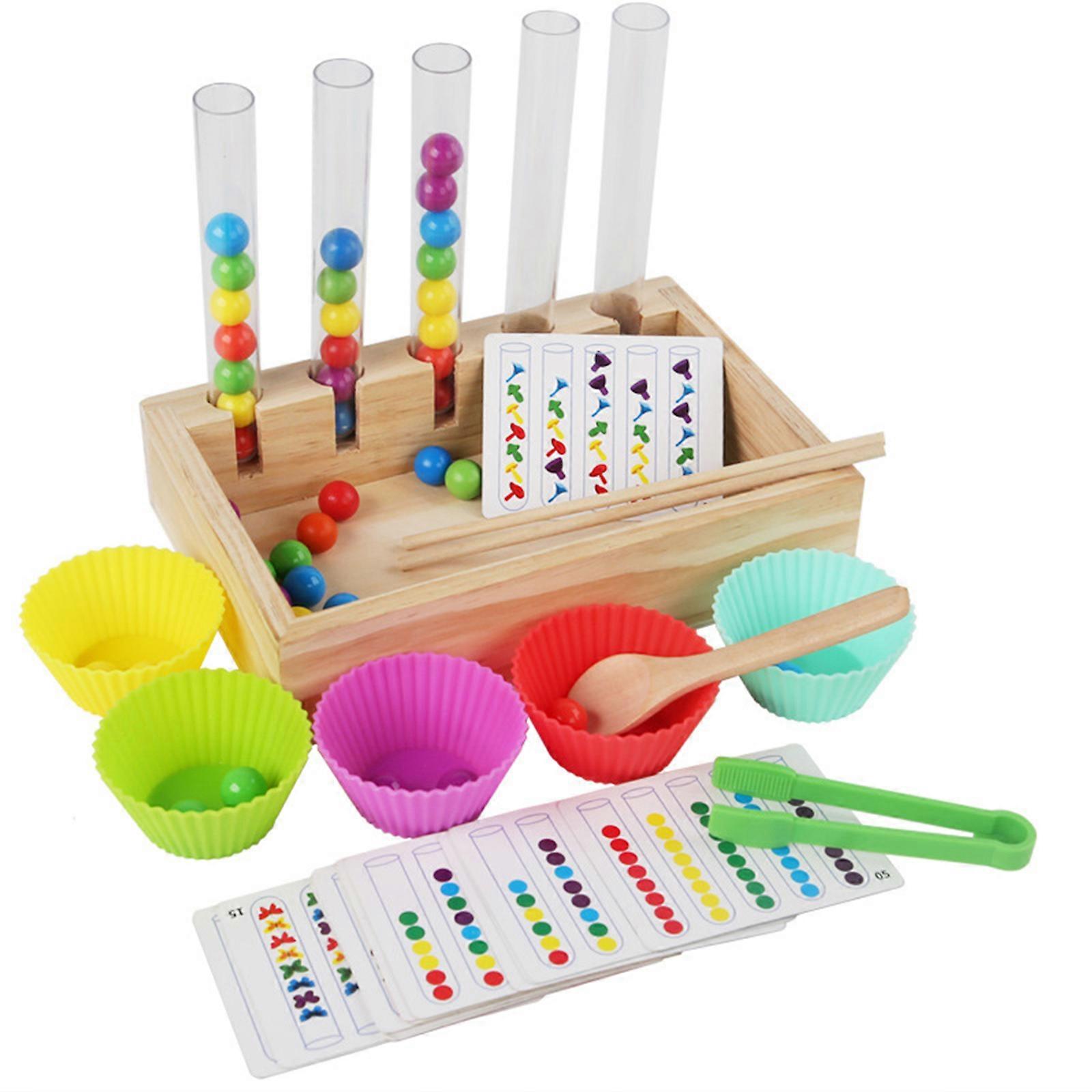 Wood Clip Beads Game Color Sorting Toy Bead Counting Matching Math Learning Fine Motor Skill Training for Toddlers