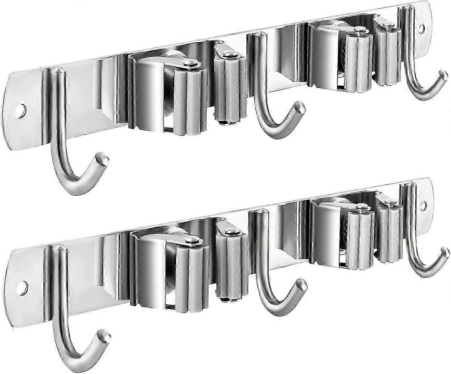 2 Pcs Mop Broom Hanger Wall Mount, Stainless Steel Broom Mop Holder Wall Mounted, Broom Hook, Heavy Duty Broom and Mop Organizer, Broom Rack Wall Moun