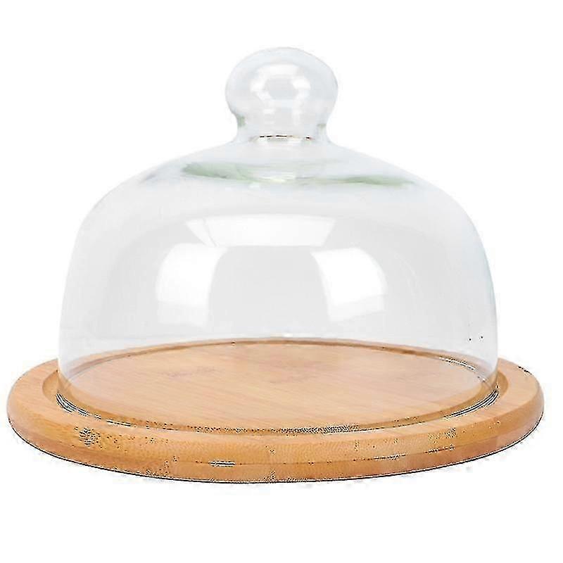 18X18cm Khaki Serving Trays 1 Set Of Transparent Cover Glass Cover Wooden Glass Cake Display Tray Sn