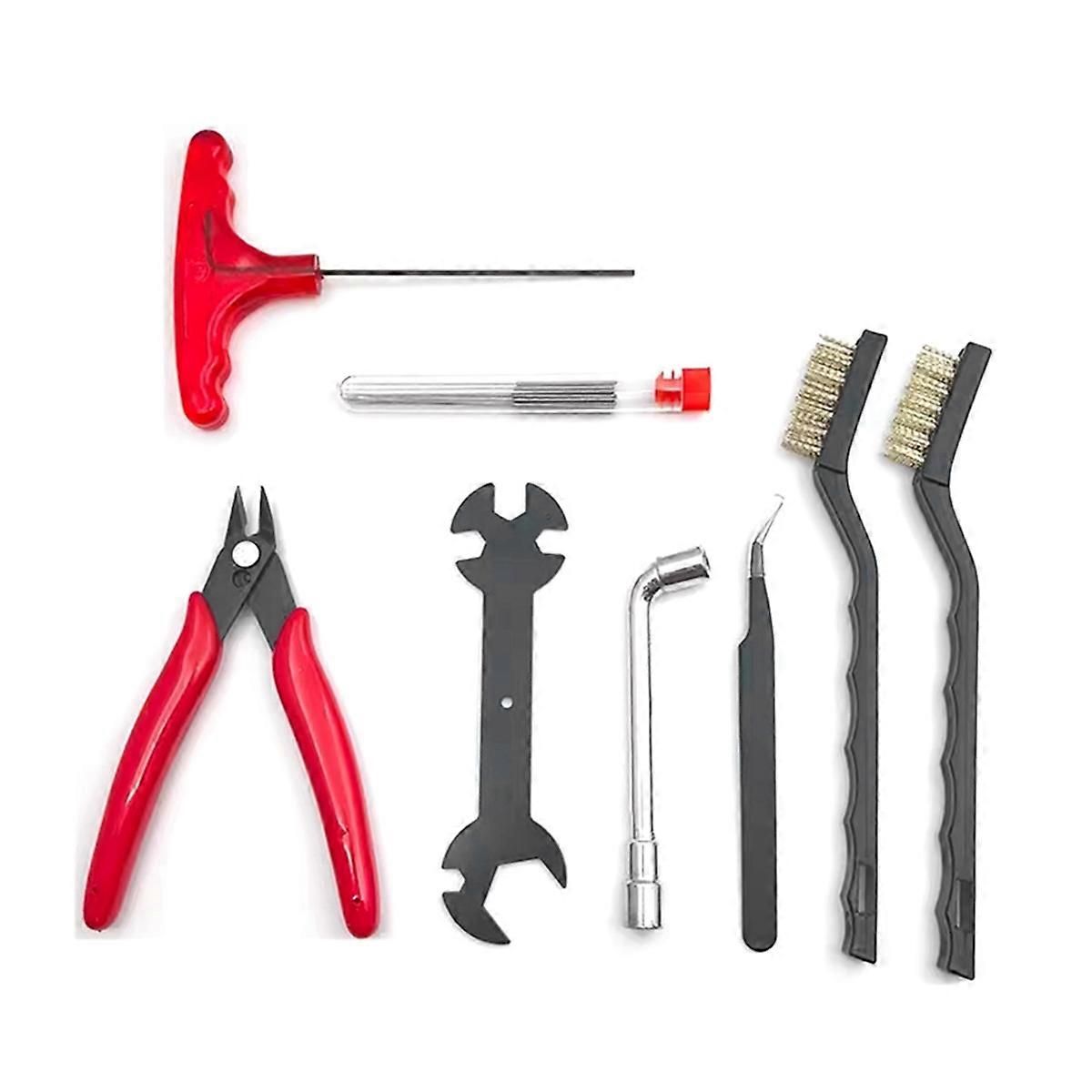 3D Printer Nozzle Cleaning Tool Kit 3D Printer Accessories Nozzle Disassembly Tool with Cleaning Needle Brush Red