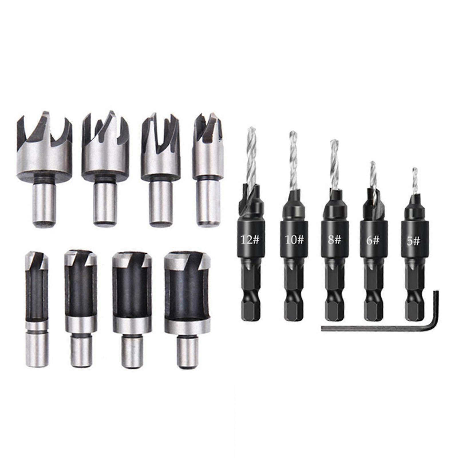 14Pcs 5 Flute Countersink Drill Bit Set with Hexagonal Handle 5mm 6mm 8mm 10mm