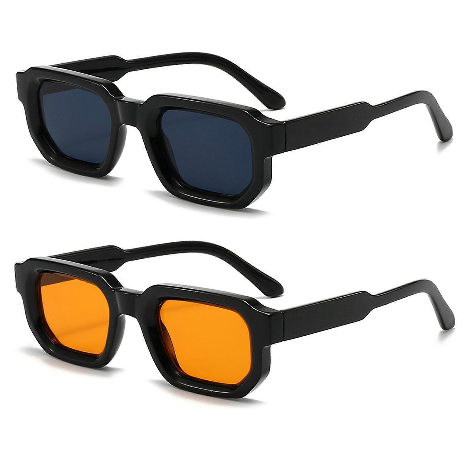 Retro Rectangle Sunglasses Unisex Thick Frame Small Square 90S Vintage Style