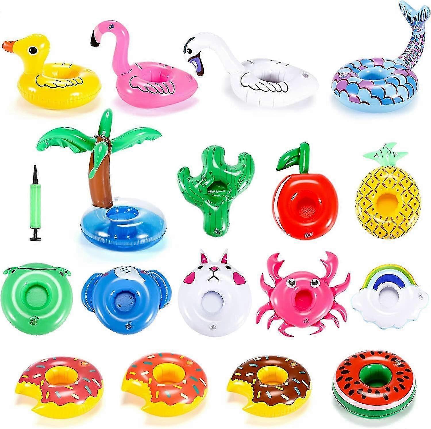 17 Pack Inflatable Drink Holders, Pool Cup Floats, Drink Floaties with Air Pump for Pool Parties, Swimming & Beach