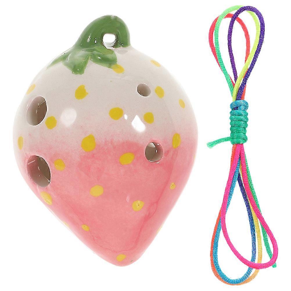 Six Hole Ocarina Music Instrument Children Practice Ocarina Strawberry Shaped Ceramic Pink 7.5X5CM Professional 1Set