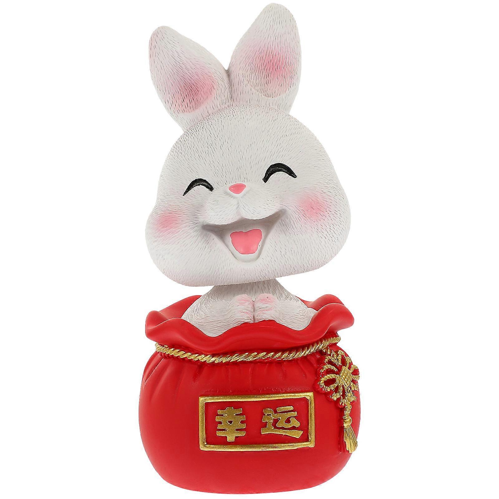 Mini Shaking Head Rabbit Figurine, Adorable Bunny Desktop Decoration, Premium Resin Table Ornament for Home, Office & Car