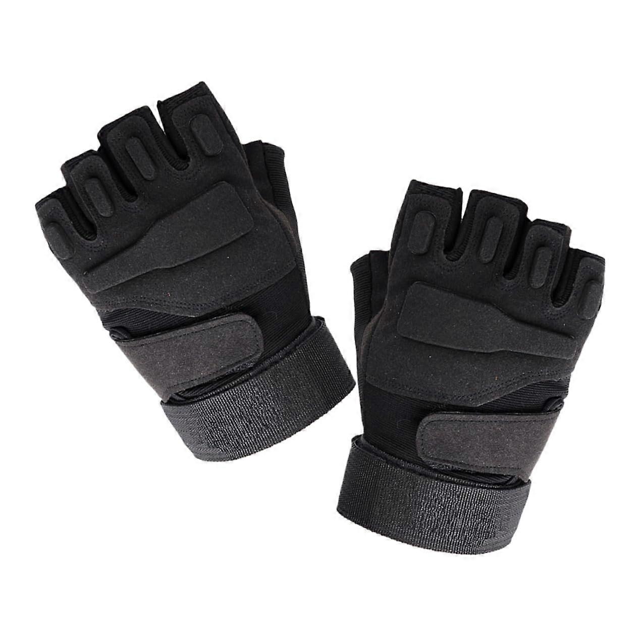 Warming Gloves for Men and Women - Half Finger Running and Cycling Gloves, Shockproof and Durable, Black Size L