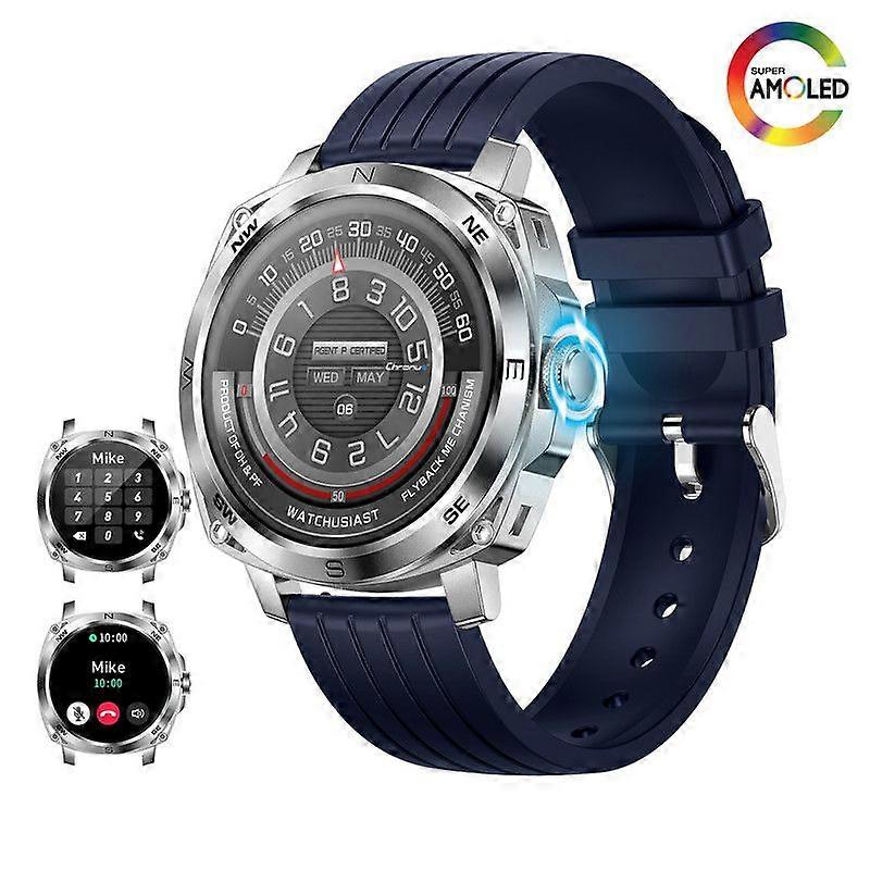 Chronus Smart Watch for Men Make Answer Calls 1.43" AMOLED Ultra HD Screen for iPhone Android Blue