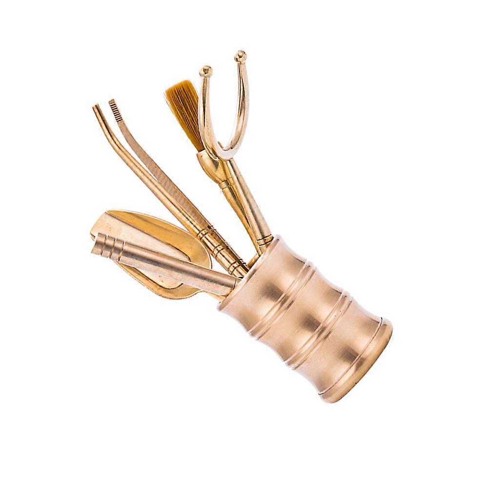 Gongfu Tea Tool Kit Chinese Kung Fu Tea Set Bamboo Shape Copper Material 6 in 1 For Appreciating Tea 4.4x18.5cm