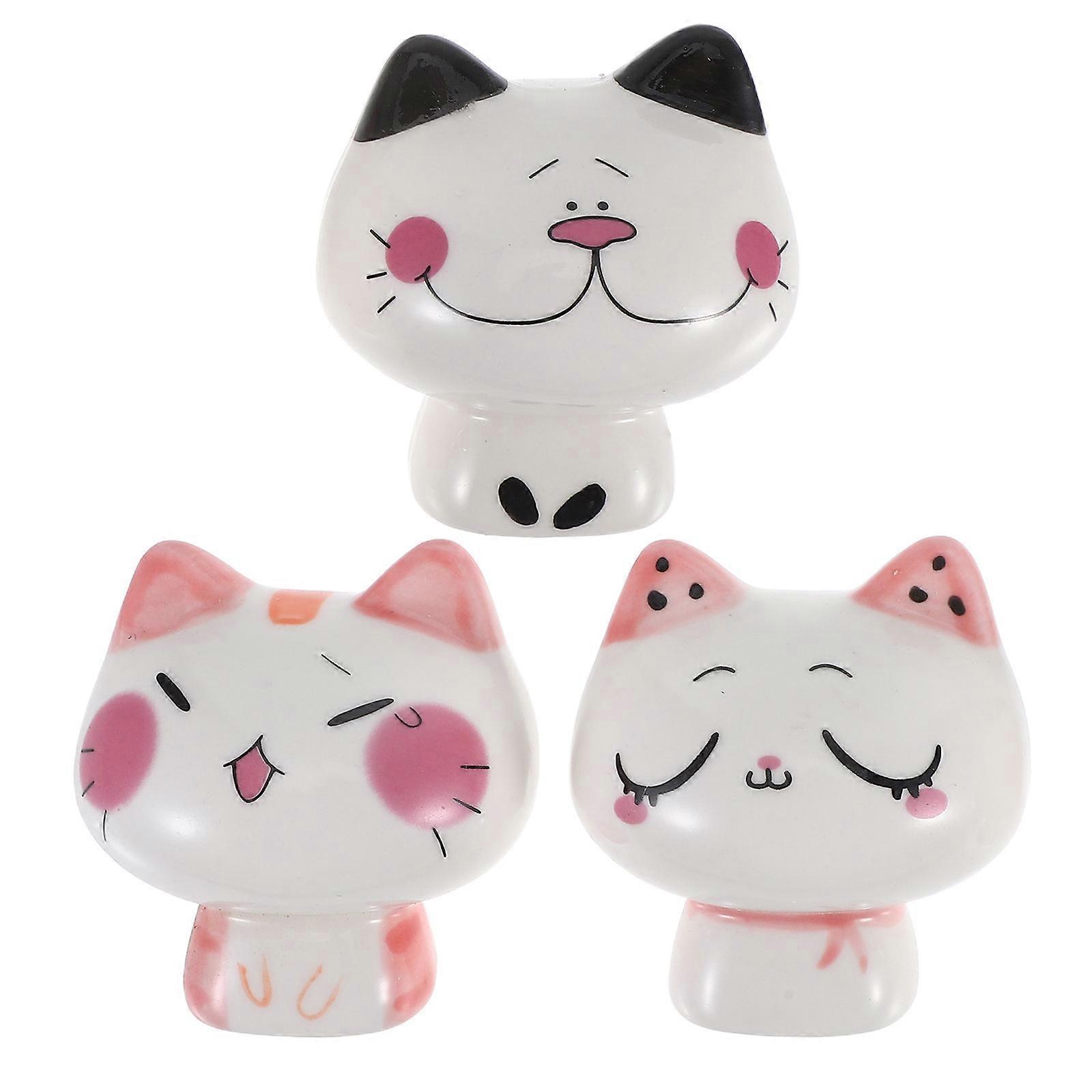 Ceramic Cat Adornment Small Cat Figurines Cat Table Decor Assorted Color 3Pcs