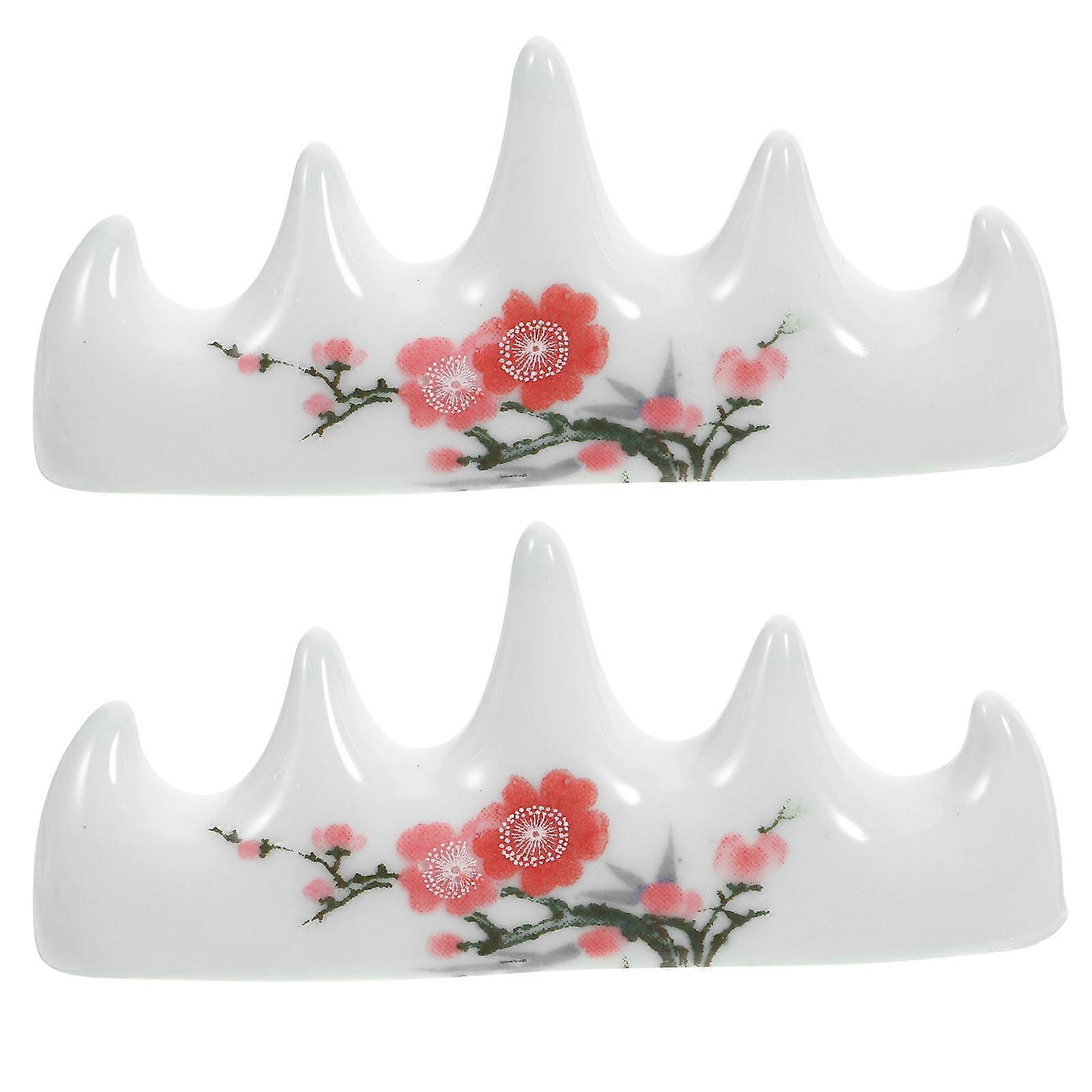 2 Pcs Ceramic Pen Holder, Chinese Style Brush Rest Rack for Calligraphy Painting, Craftsmanship & Portable Lightweight Design