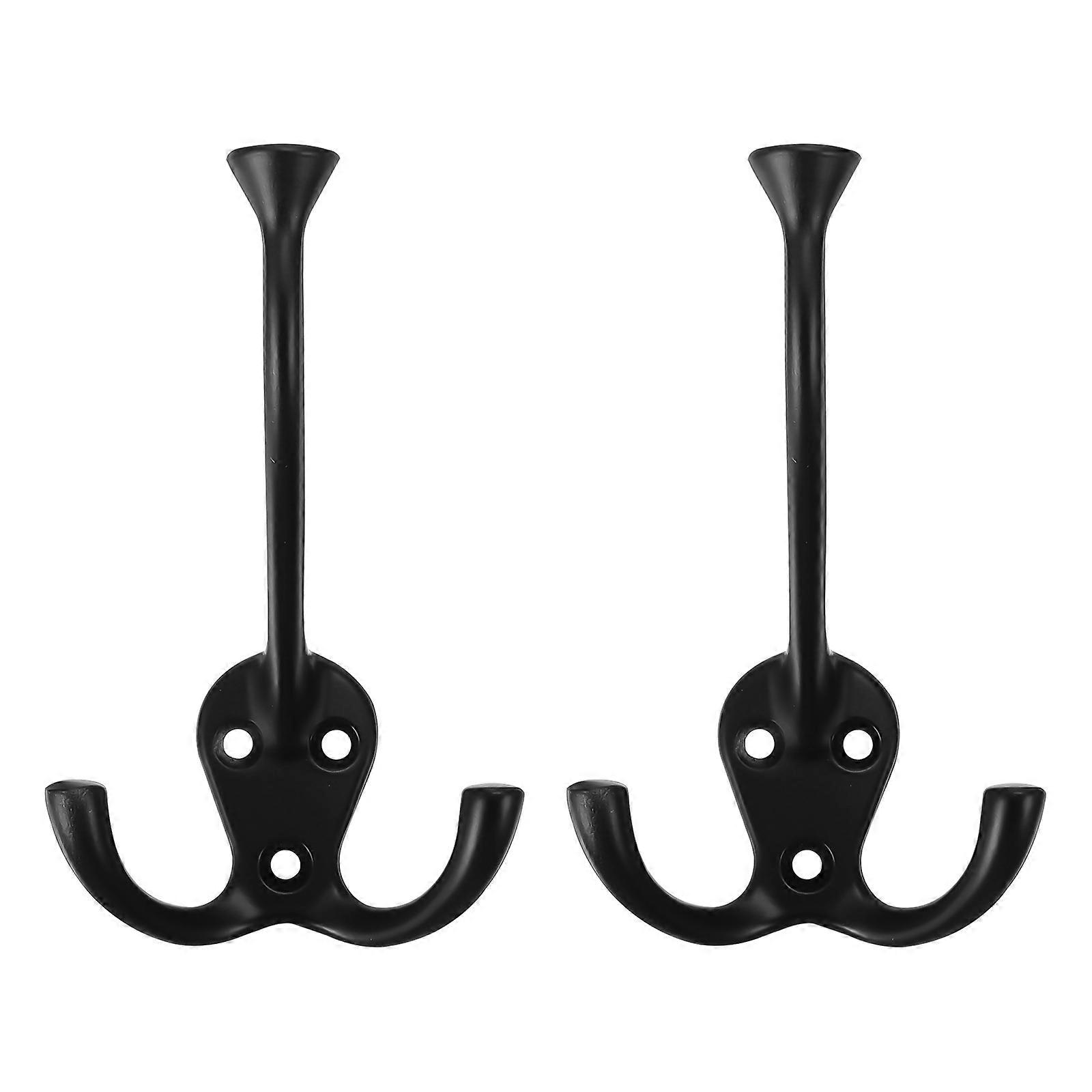 Black Zinc Alloy Double Hooks for Wall Cabinet Practical Towel Clothing Hooks 2pcs