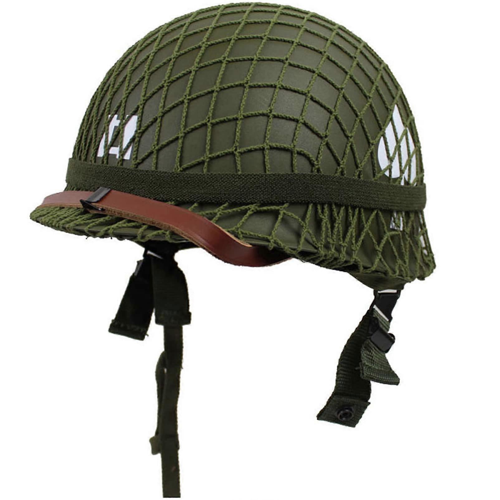 WW2 US M1 Helm Stahlfeld with Net Cover, Cat Eye Belt, Canvas Chin Strap, DIY Painting for Airsoft CS Game