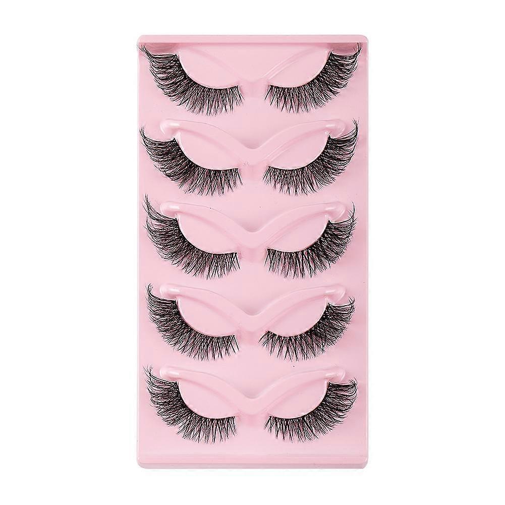 For 3D Half False Eyelashes 5 Pairs Natural Fluffy Handmade Reusable Small Clusters Cross Black