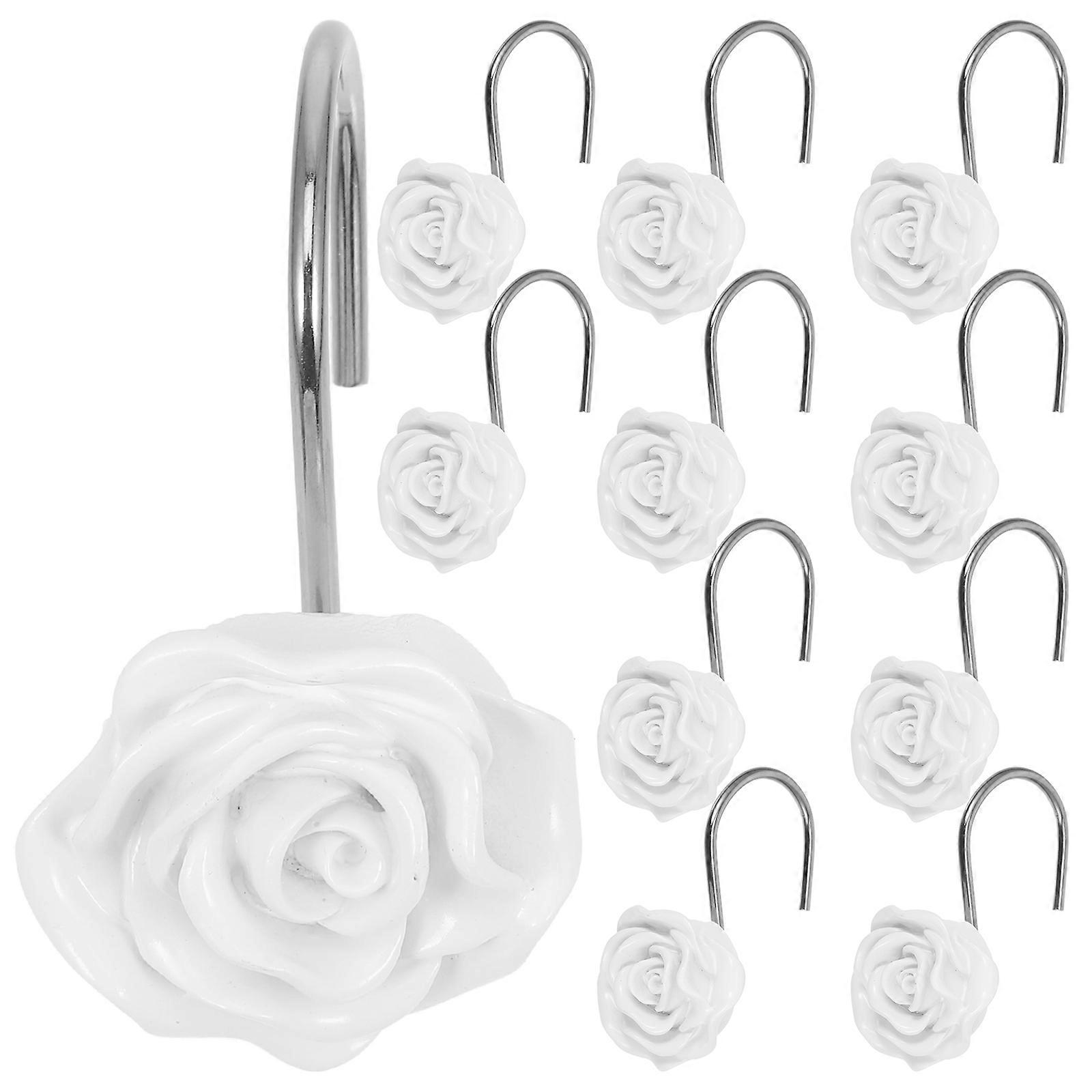 Bathroom Hooks Rose Shape Shower Curtain Hooks Homeowners Decorators 12Pcs
