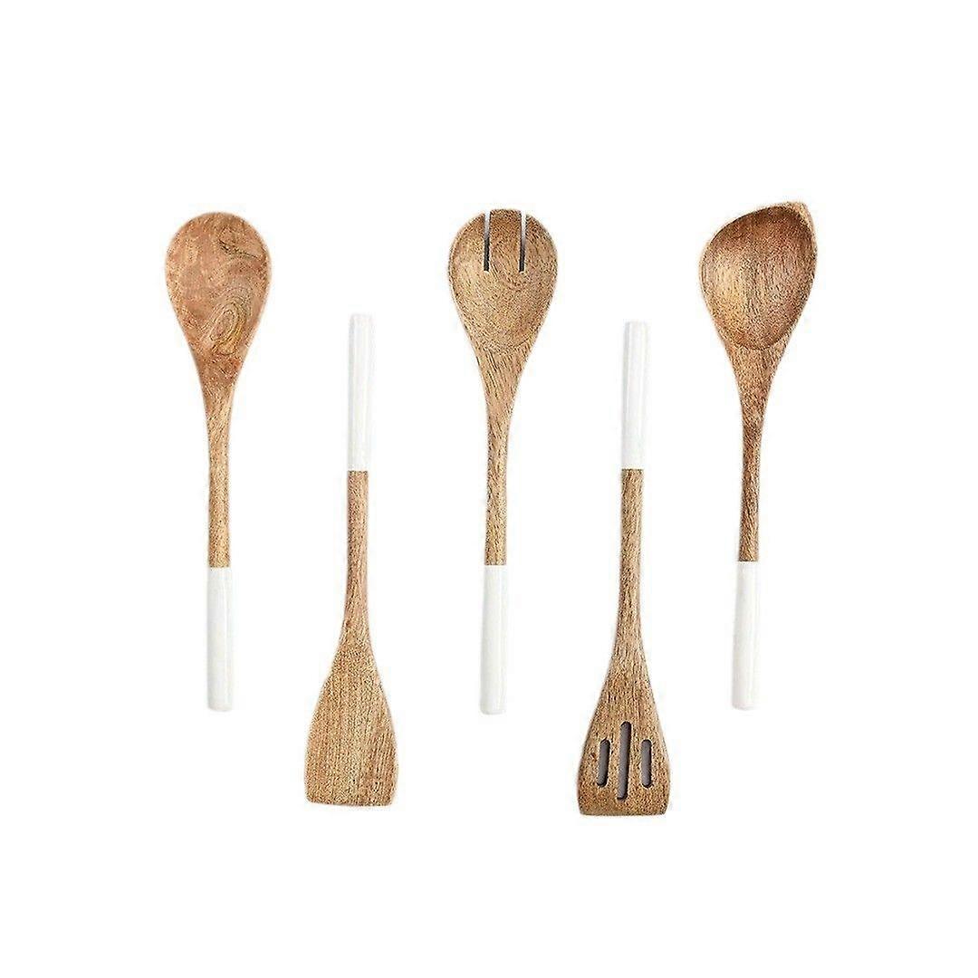 2pcs Wooden Salad Spoon & Fork: Smooth Handle Non-Stick Kitchen Utensil For Stirring Serving Mixing - Comfortable Grip Tableware