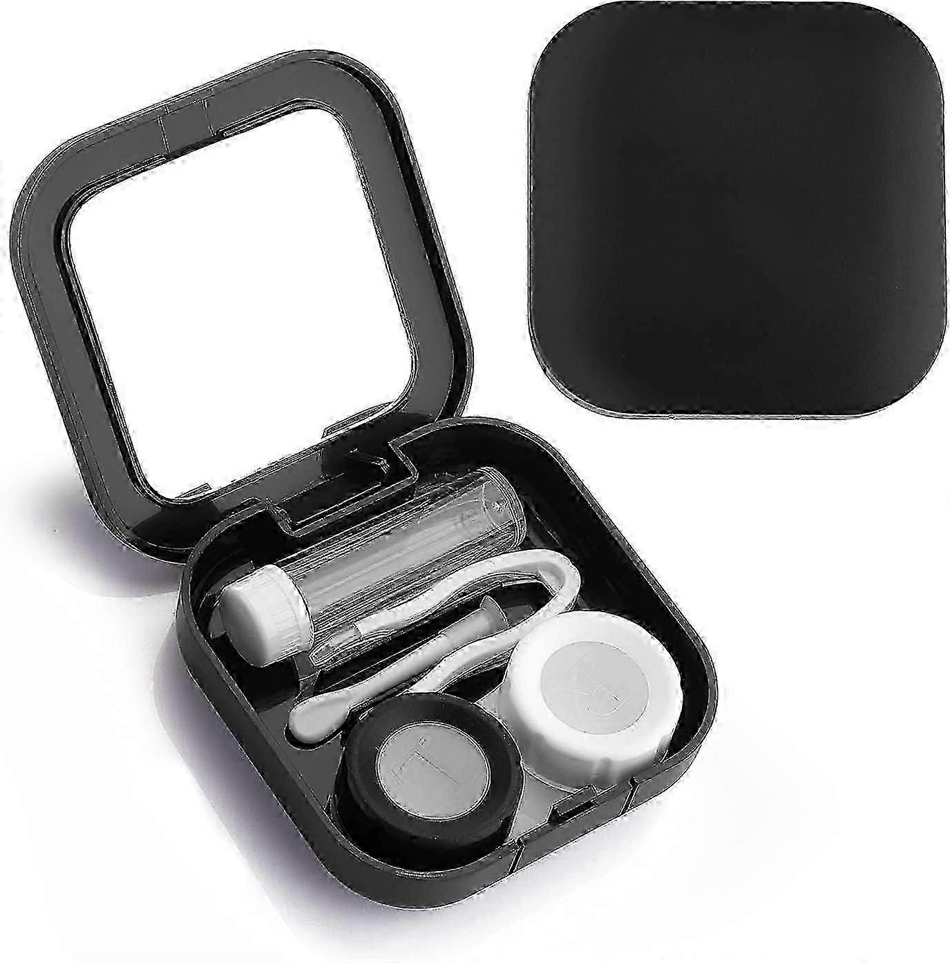 Travel Contact Lens Case with Mirror, Portable Lens Holder Box with L/R Caps