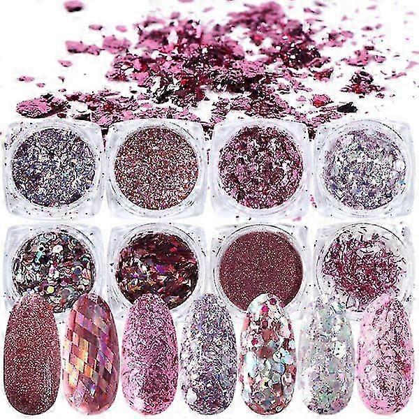 8 pcs Nail Glitter Decorations, Pink