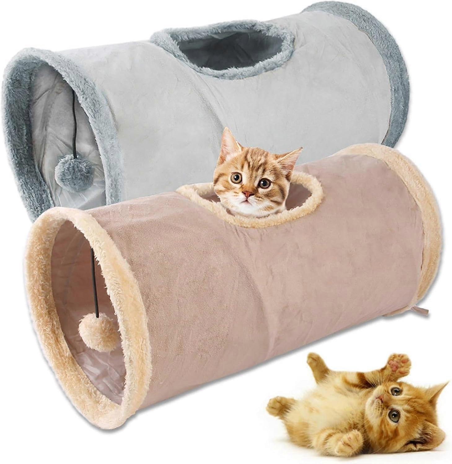 Cat Toy Foldable Cat Tunnel 3-Way Pet Play Tunnel Tube For Kittens Puppies Rabbits Small Dogs Grey