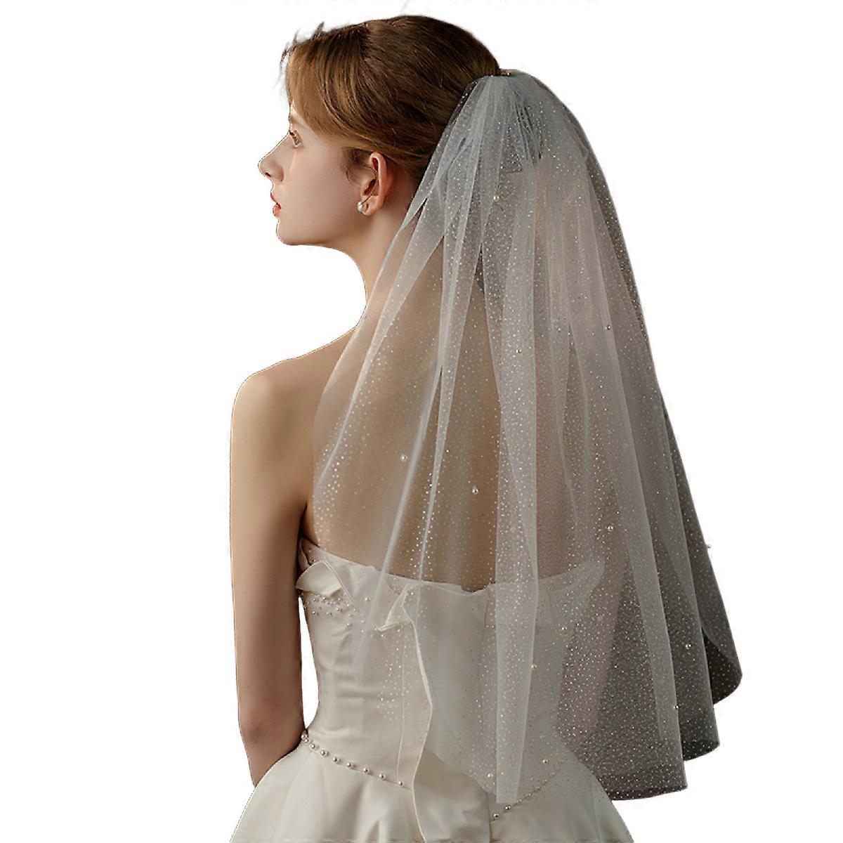 Silver pearl short veil, 1 pc.
