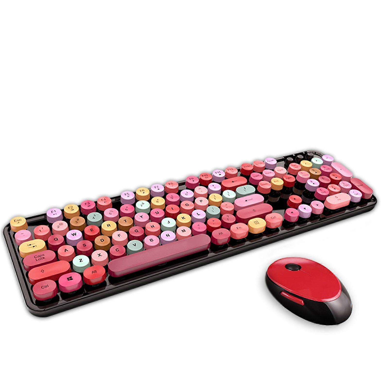 Wireless Keyboard Mouse Enlarged Widened Colorful Girls Punk Gaming Office Keyboard Mouse Set