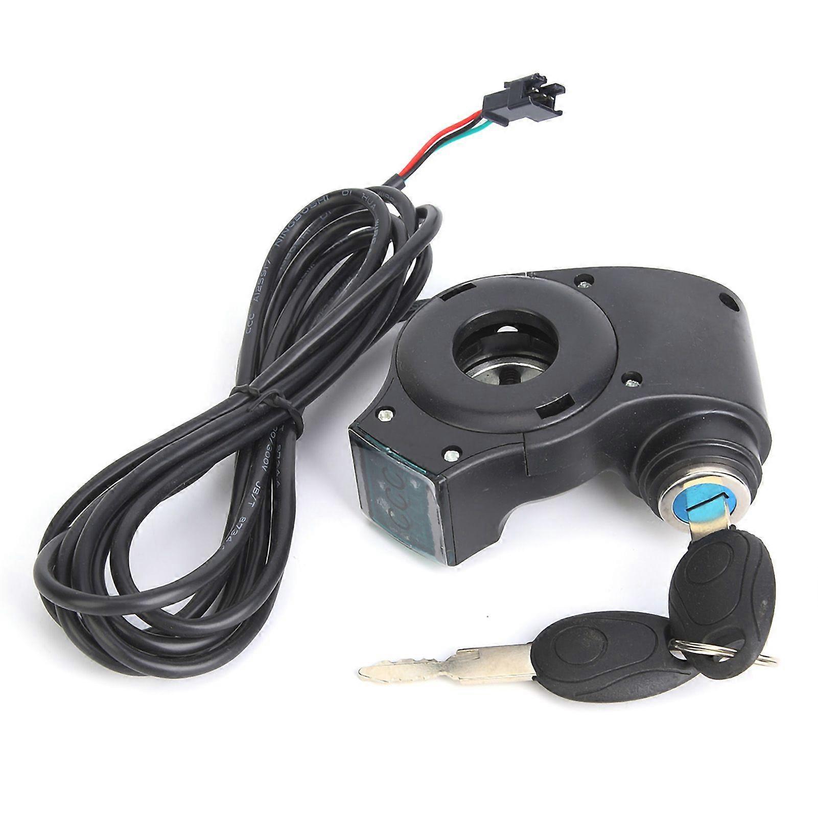 Electric Bike Twist Handlebar Grip Digital Battery Voltage Display Switch Power with Key LockYMQX)