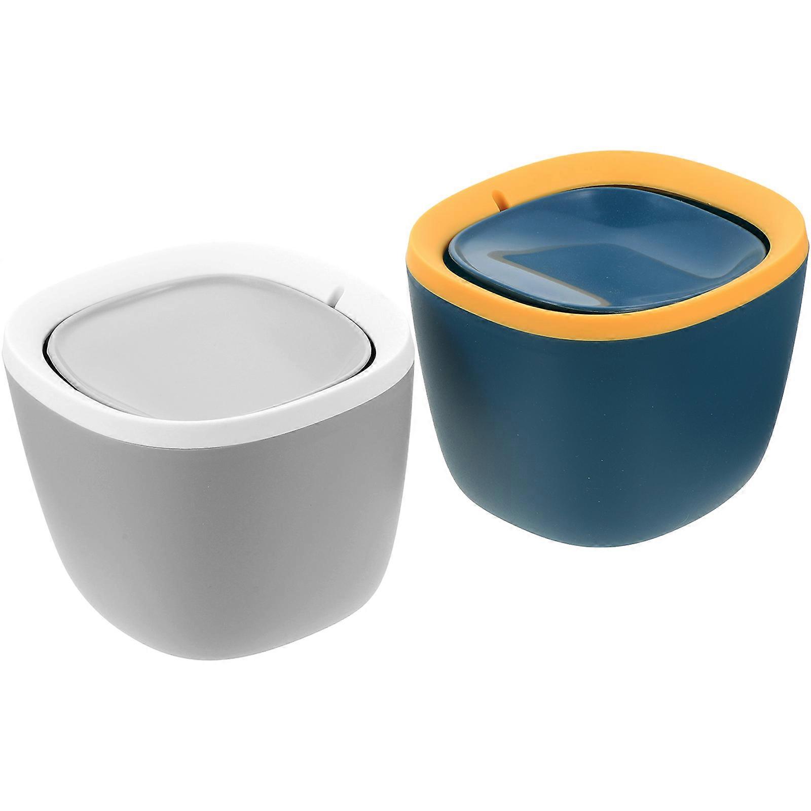Mini Table Garbage Can Trash Container For Small Spaces Rectangular Shape Gray Color 2Pcs