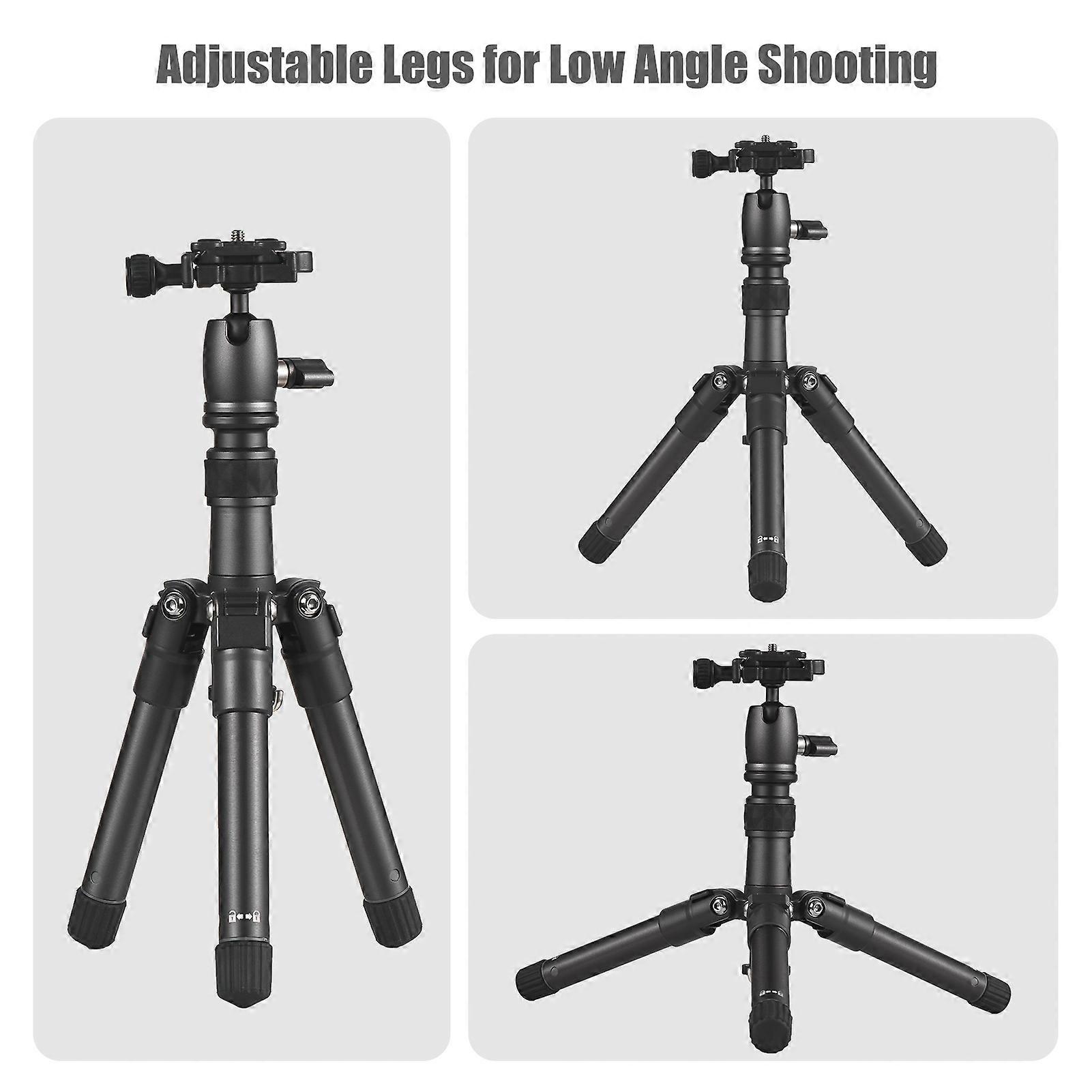 Portable Desktop Tripod Stand Aluminum Alloy 66cm/26in Max. Height 5kg Load Capacity with 360° Rotatable Ballhead 1/4 inch Screw QR Plate Carrying Ba