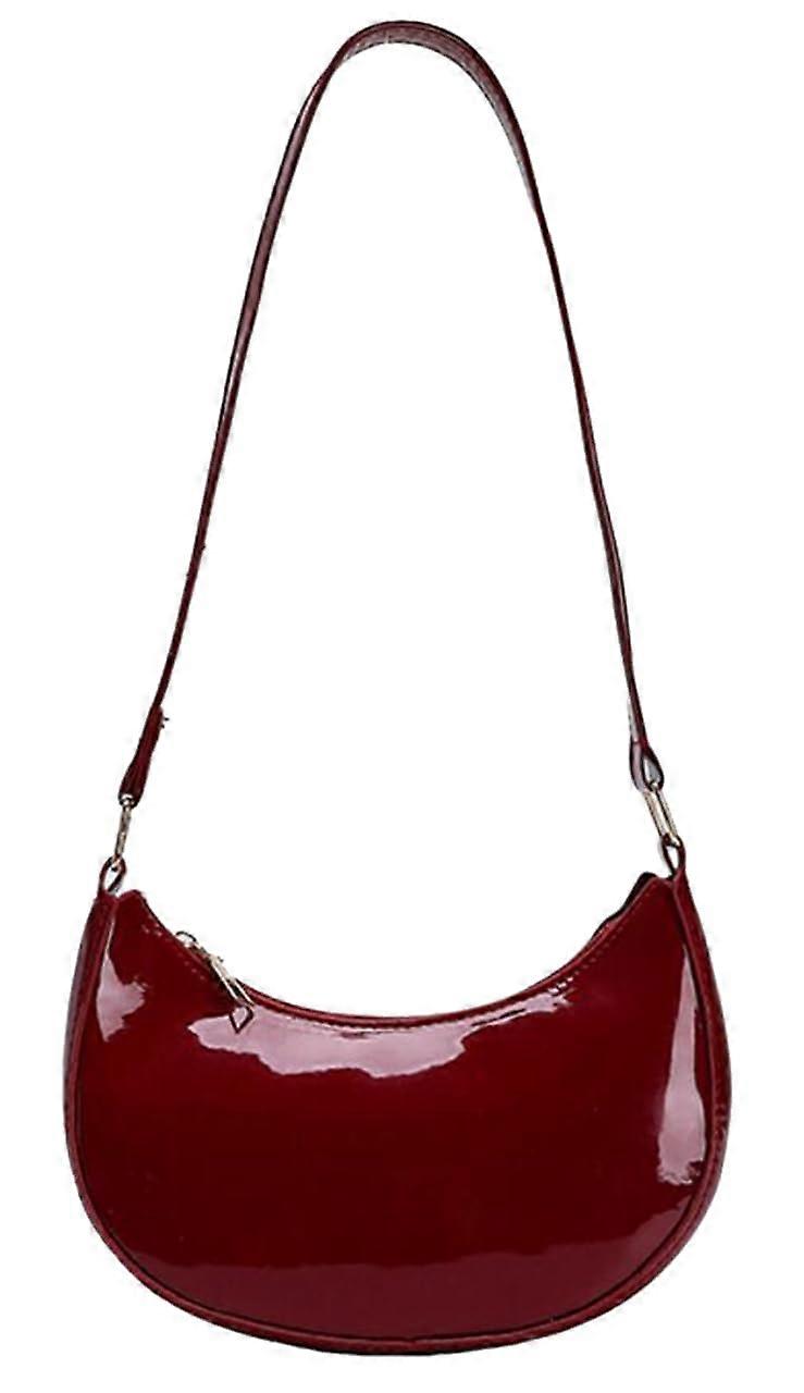 Shiny Patent Leather Evening Bag Clutch Mini Hobo Shoulder Bag in Wine Red for Women