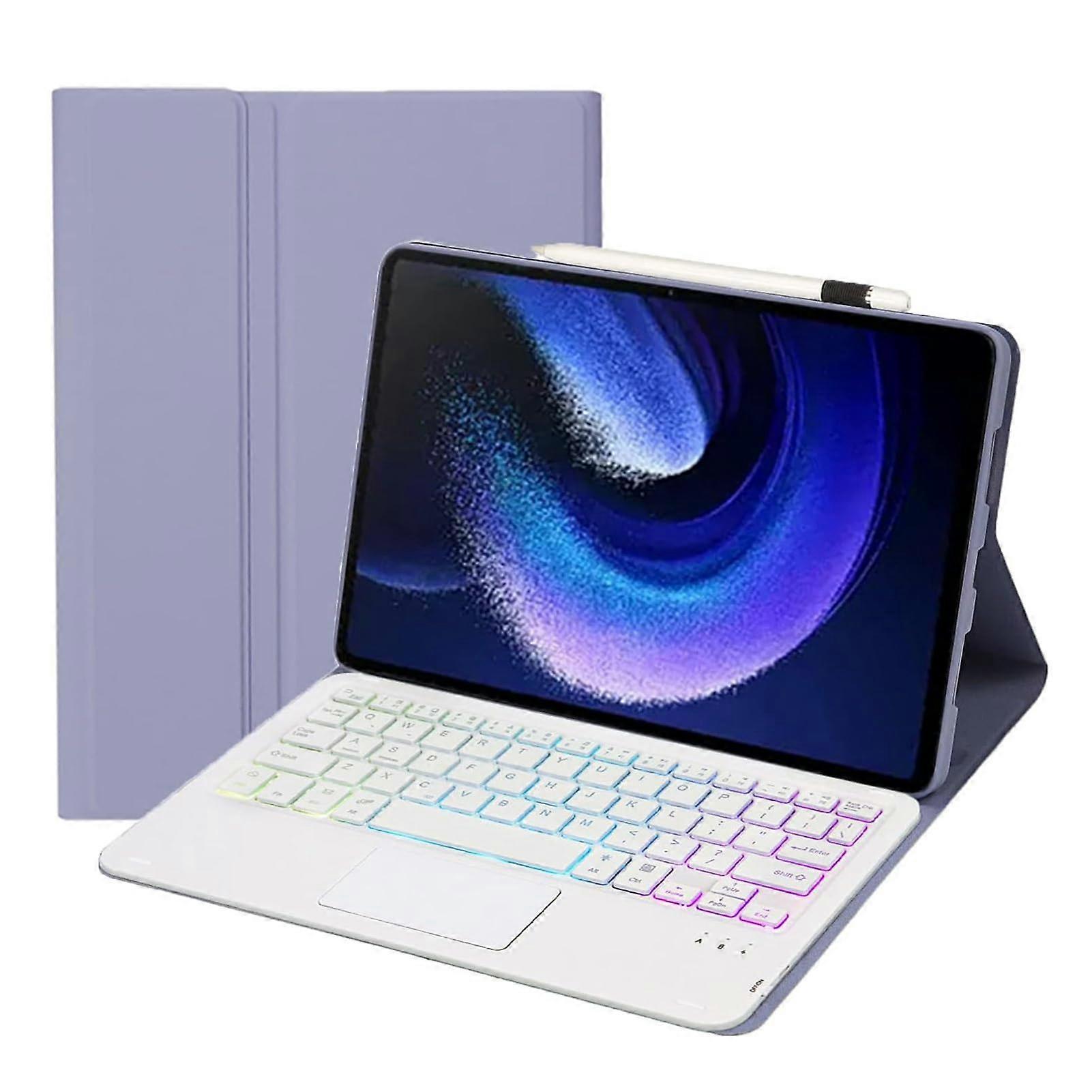 Keyboard Case For Mi Pad 6 Pro 11-Inch - PU Stand Cover Magnetic Removable Bluetooth Keyboard, 7-Color Backlight Purple