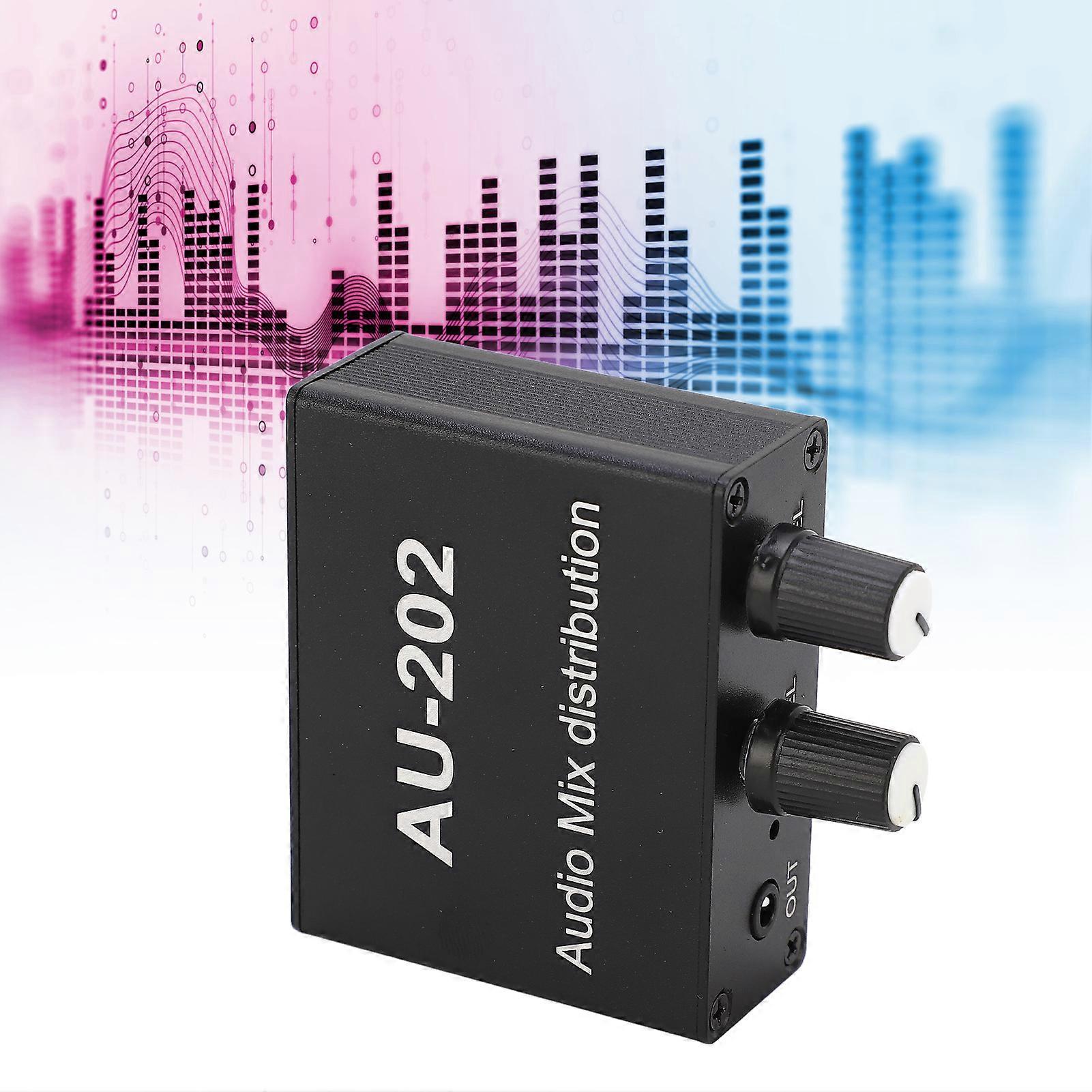 Mini Audio Distribution Mixer 2 in 2 Out Stereo Magnifier Distributor with Power Adapter 100‑240V US Plug 