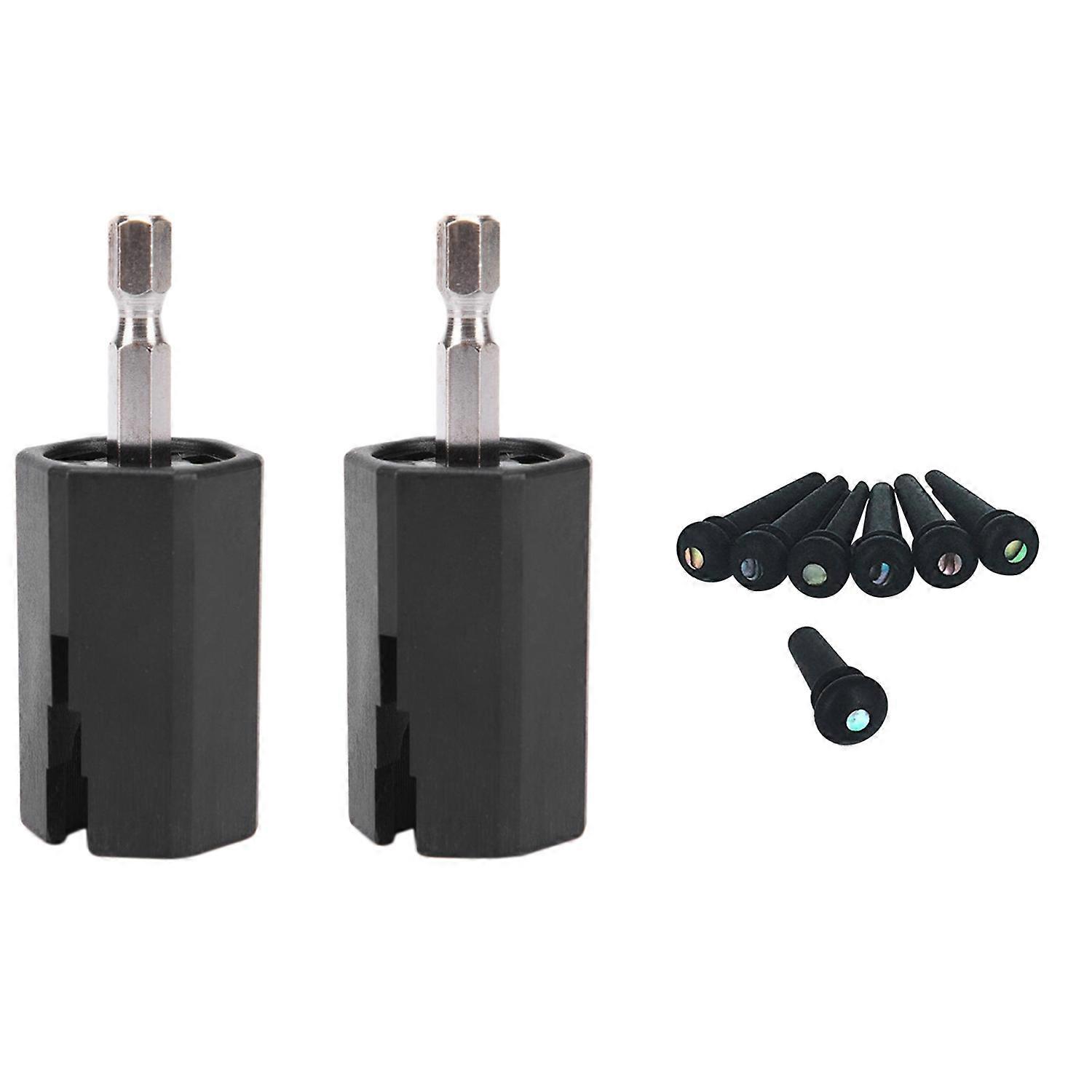 6 Pcs Ebony Guitar Bridge Pins Abanlone Dot & 2Pcs String Winder Tuning Peg Puller Replace Electric