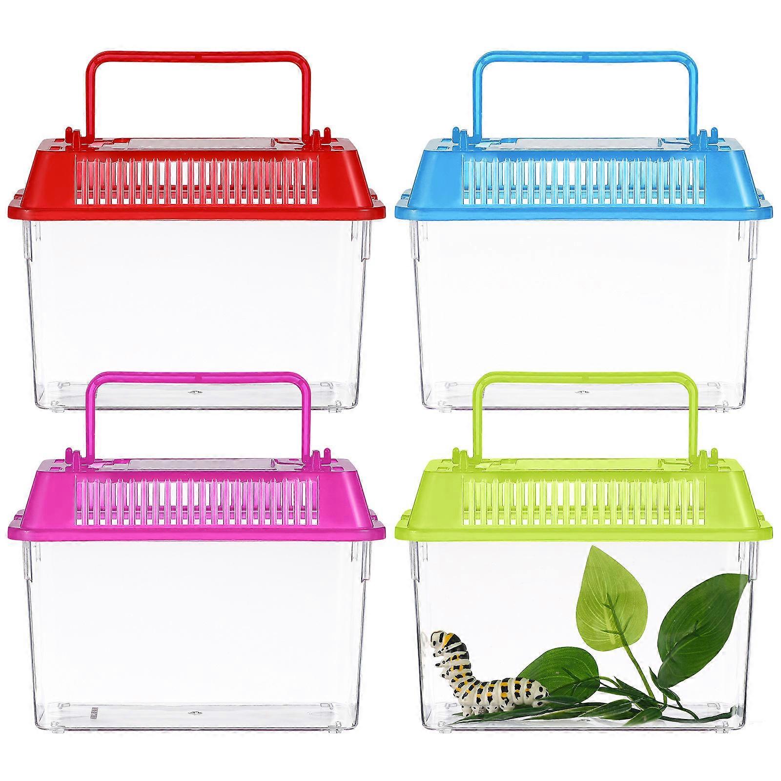 4Pcs Clear Portable Fish Tank Handheld Aquarium Turtle Box Small Pet Hamster Container