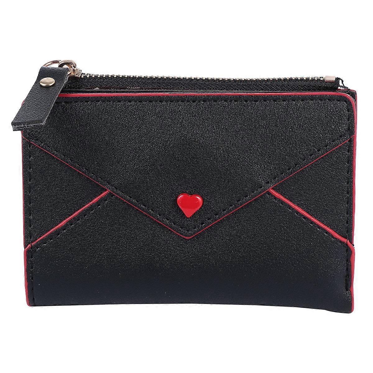 Square Pu Wallet For Cards Cash Wallet With Zipper Compartment Compact Design Daily Use Black 13X9X1cm 1Set