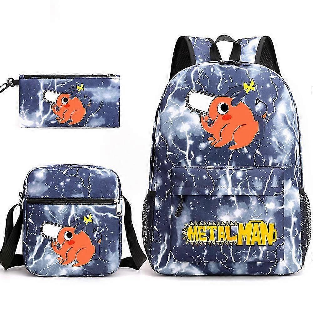 Motorsåg Man Pochita Skolväska Ryggsäck Pennfodral Axelremsväska Tredelat Set _3