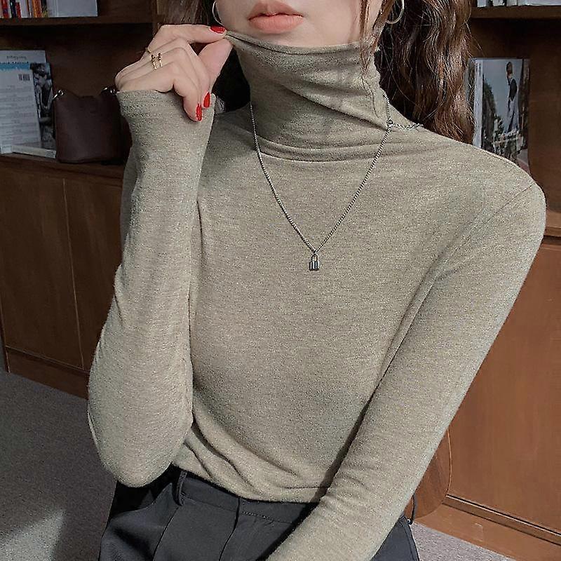 Spring Autumn Women Pullover Female Solid Knitted Bottoming shirt Concise Turtleneck Elasticity Elegant Office Lady Tops