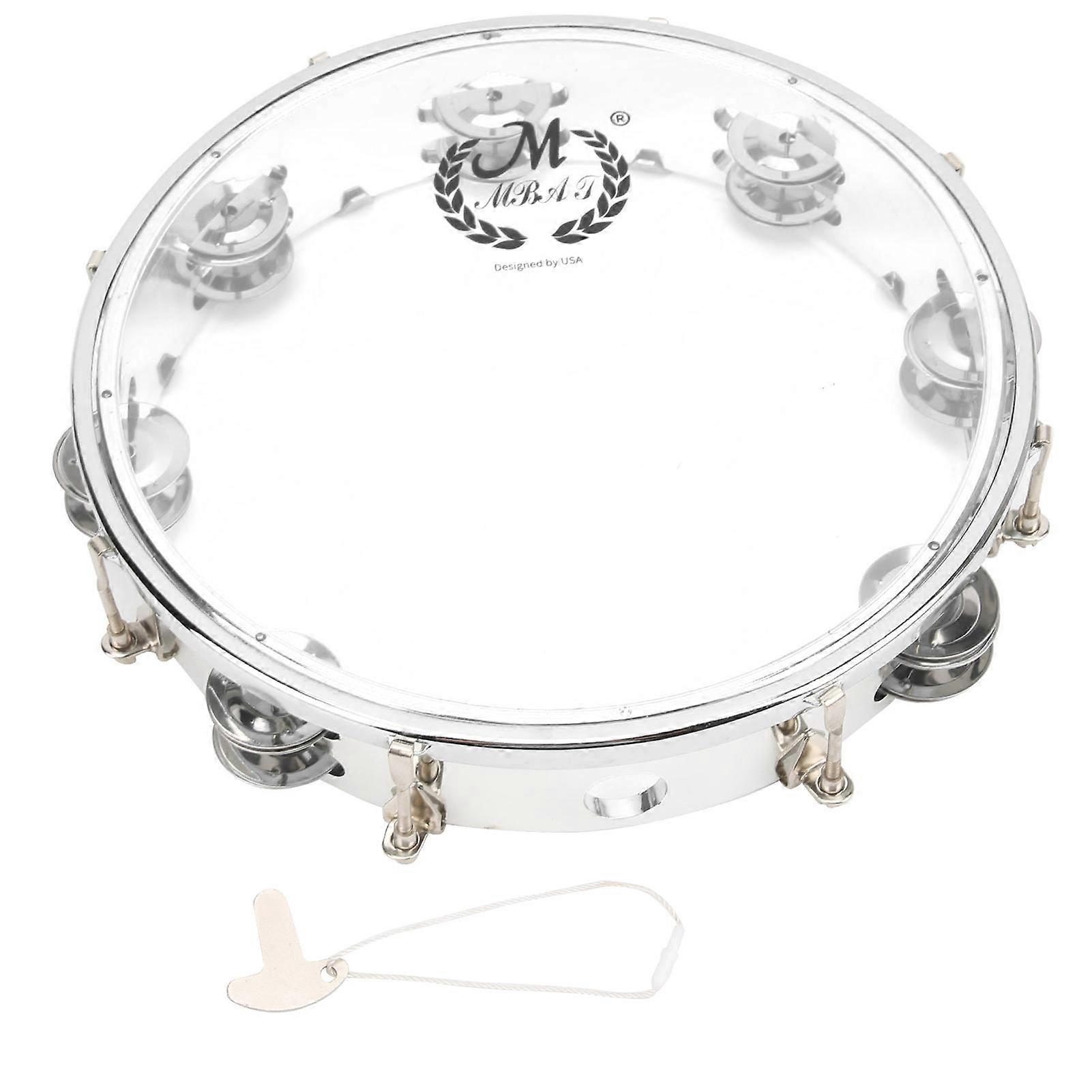 MBAT Tambourine Adjustable Double Row 10in Percussion Jingles Instrument for PartyTransparent