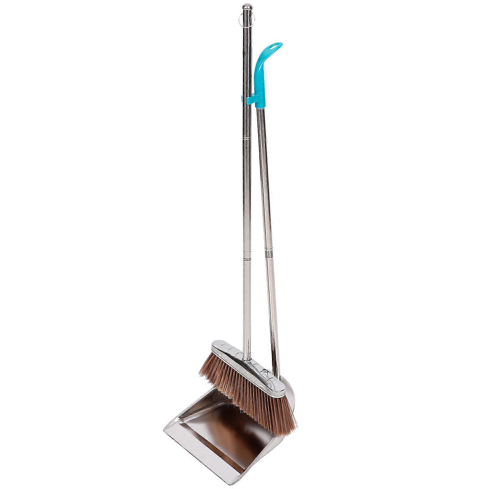 Stainless Steel Broom and Dustpan Set for Home Use Silver Color Fits Narrow Corners 1 Set