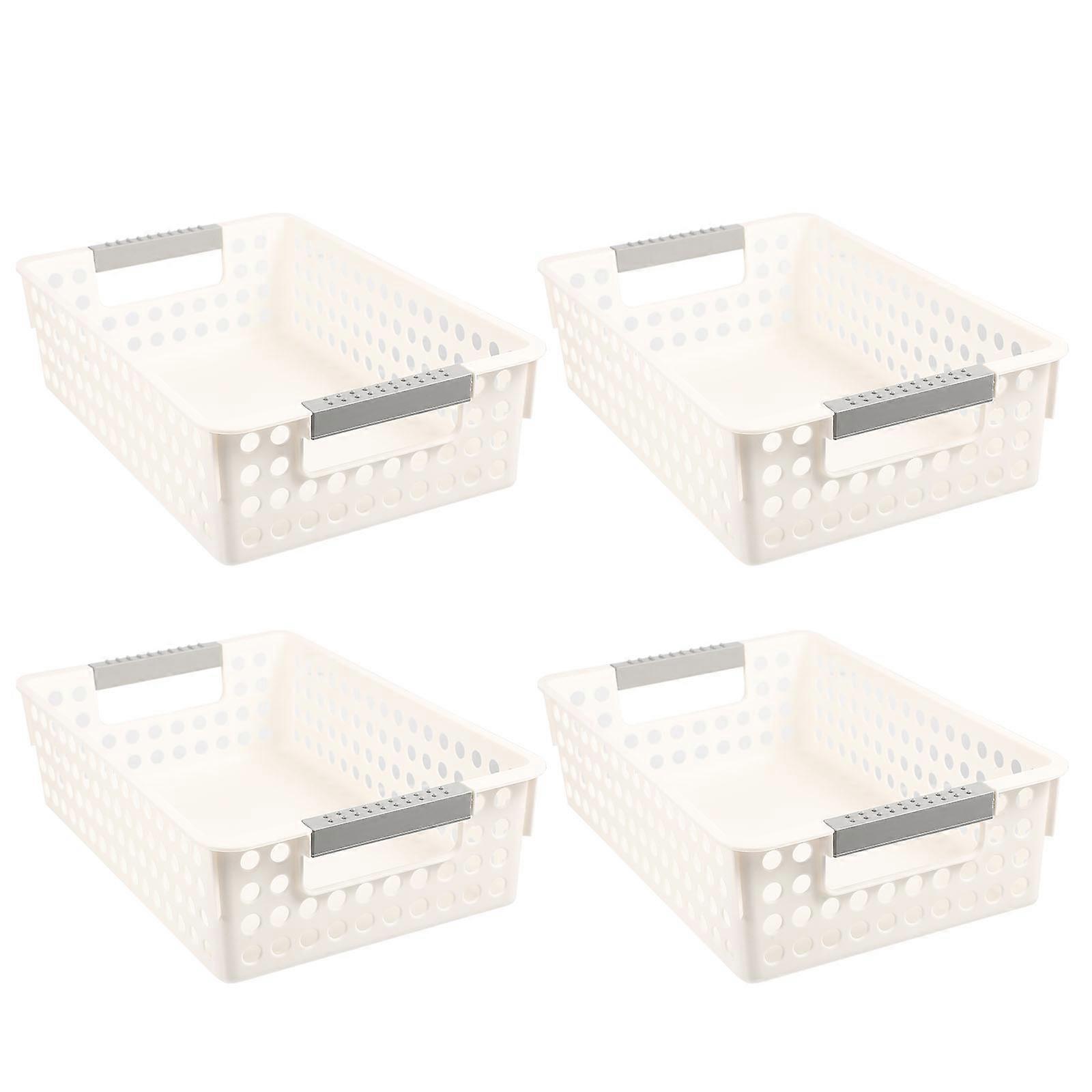 4 Pack White Plastic Storage Bins Organizer for Home and Office Ideal for Small Item Storage
