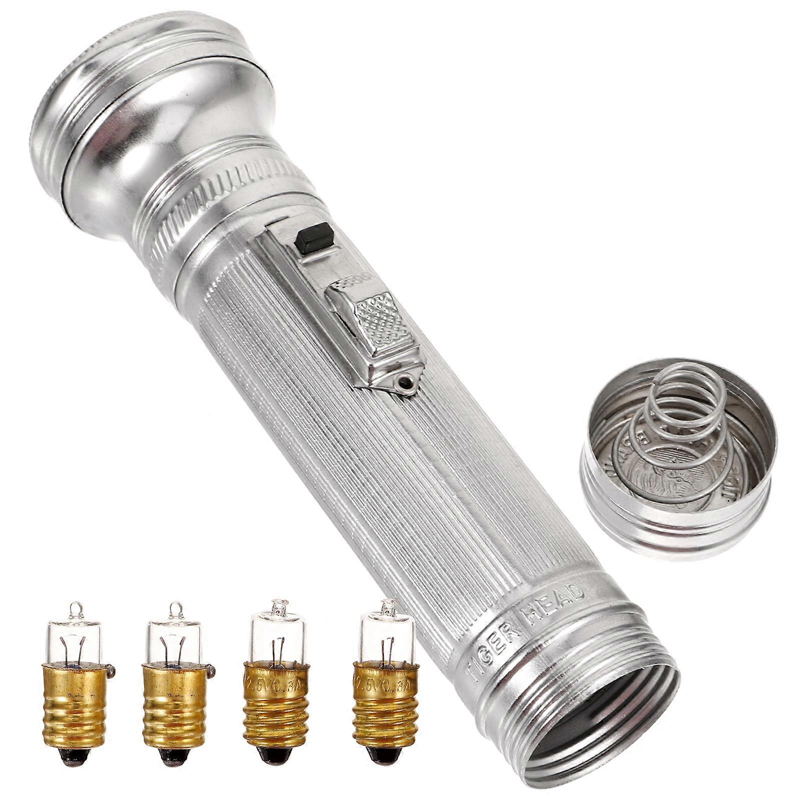 Silver Metal Flashlight for Decor Sturdy Vintage Design with Bright Bulb Lightweight and Portable