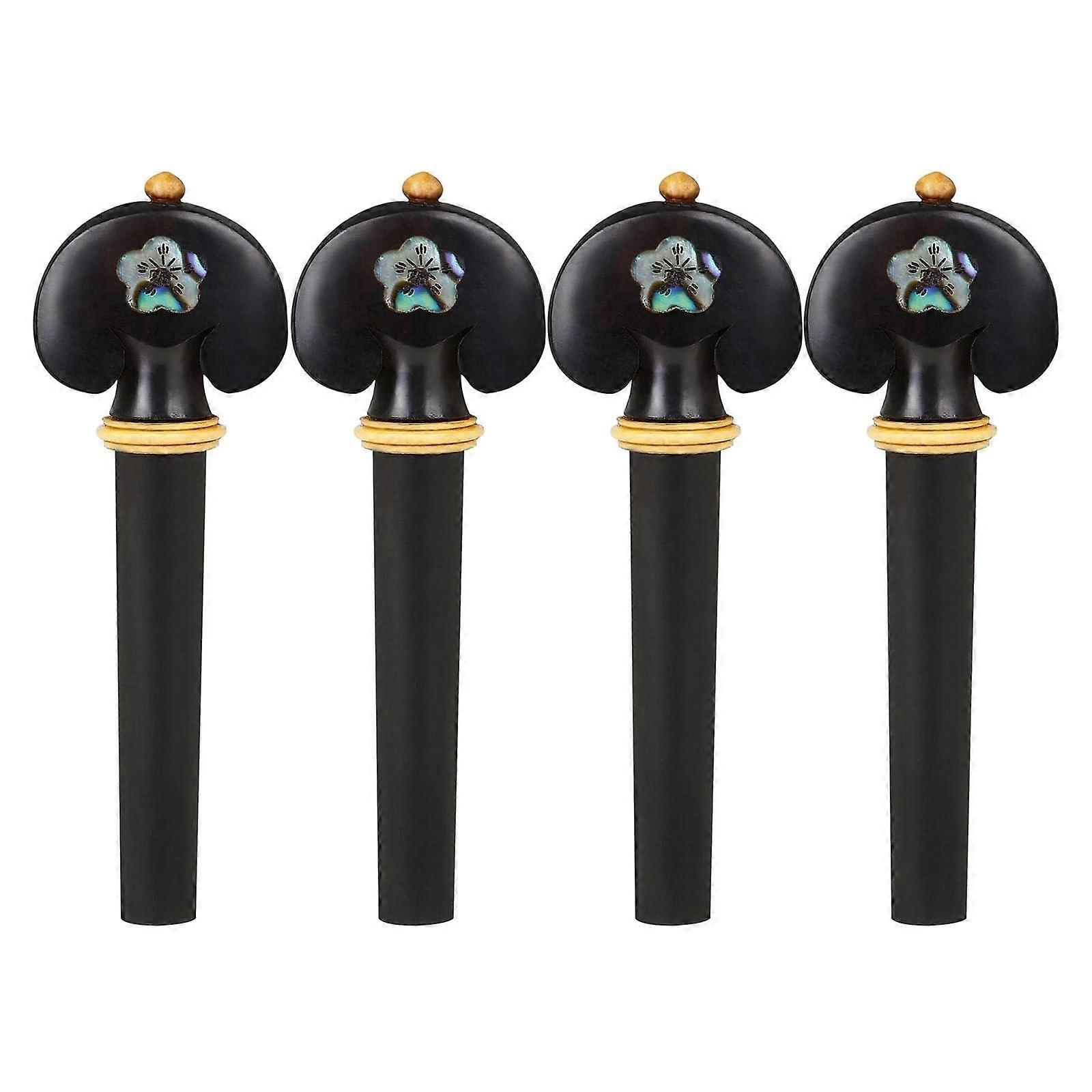 Violin Tuning Pegs 4 Pieces Carved Ebony Tuners with Open Holes for String Instruments Abalone Shell Inlay