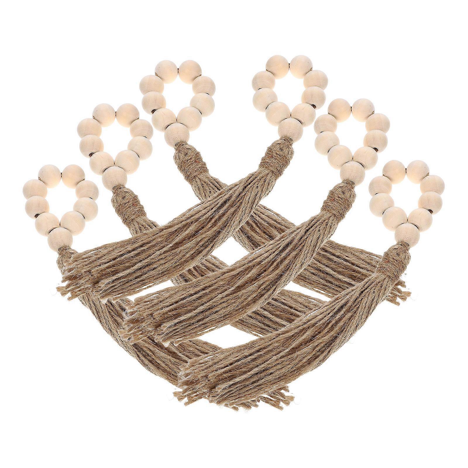 Wooden Napkin Rings with Beads Set of 6 Beige Color for Home Decorations and Dining Table Style 1.5