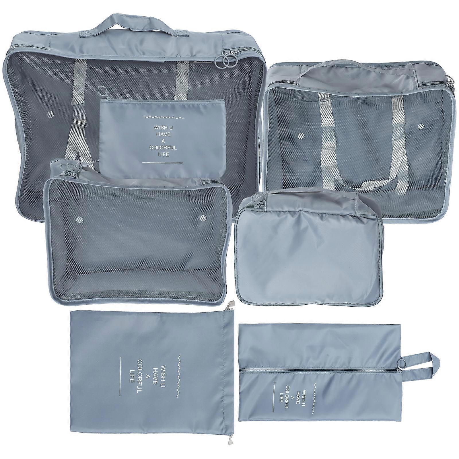 Luggage Organizer Bags For Camping And Gym Use Grey Rectangular Shape 7Pcs Storage Solution