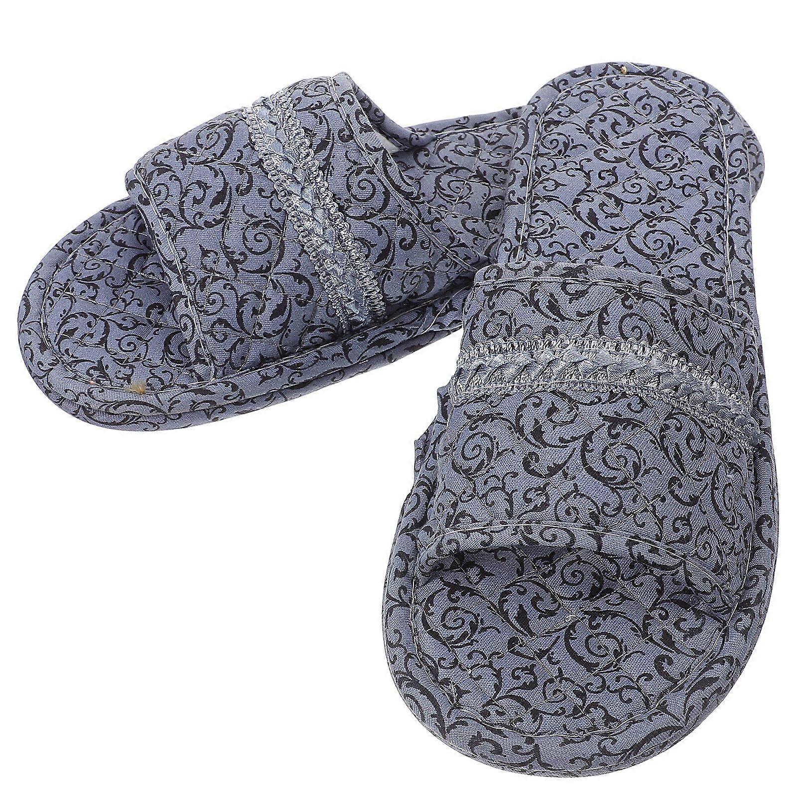 Lightweight House Slippers For Men Travel Slippers Grey Soft Fabric Bottom Open Toe Washable 1 Pair