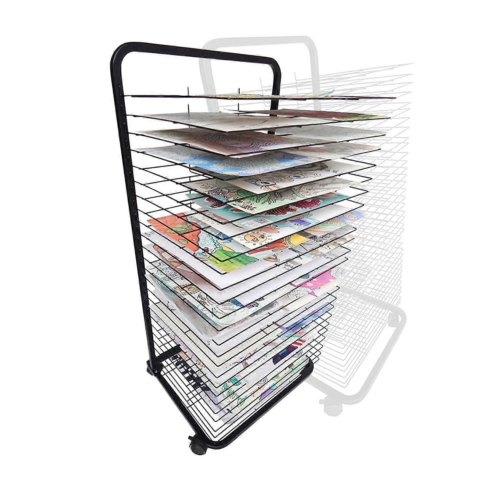 Mobile drying rack for art with metal grid frame (30 Layers)
