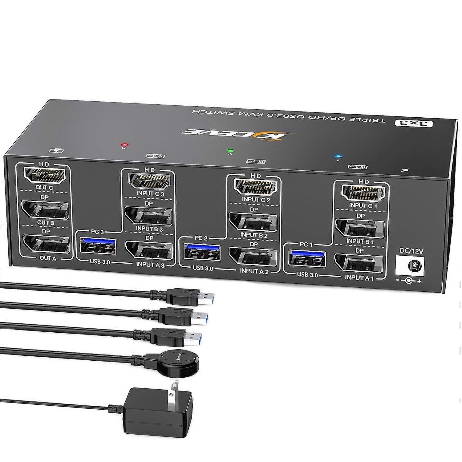 KC-KVM303DH USB3.0 Triple Monitors KVM Switch US Plug