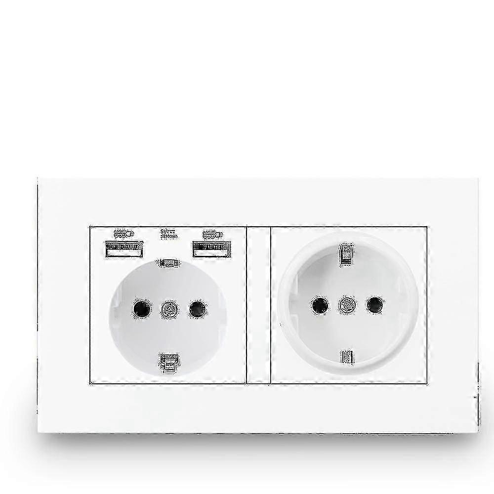 16a Usb Power Outlet - Double Frame Wall Socket (white, 2 Usb)