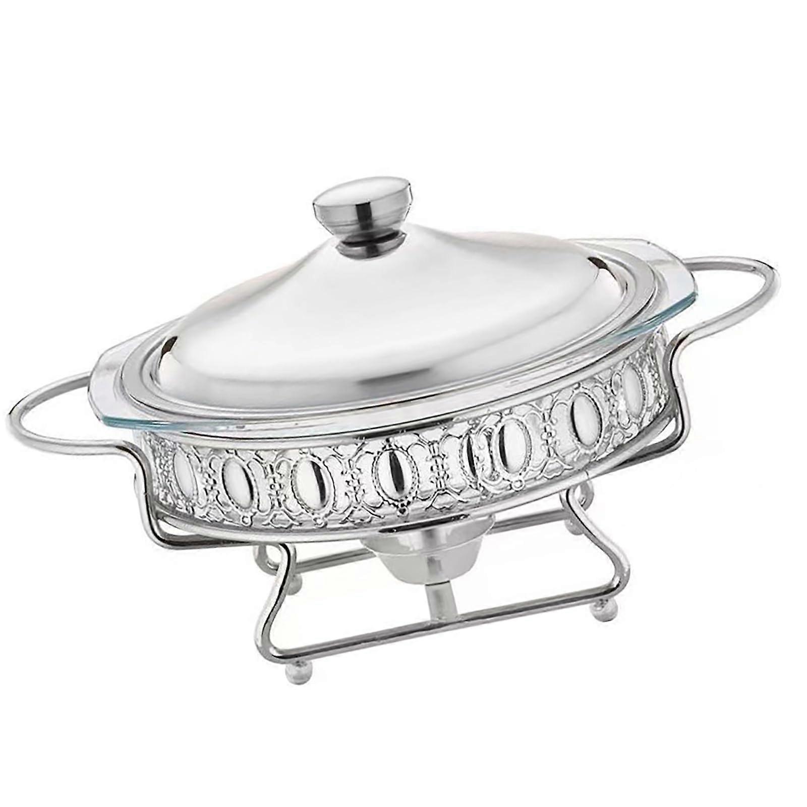 Elegant Round Glass Food Warmer Kitchen Essential 2 0 L Glass Heat Crocks Thermostatic Pots for Daily Use of Glass Heating Pots 2.0l Round Silver